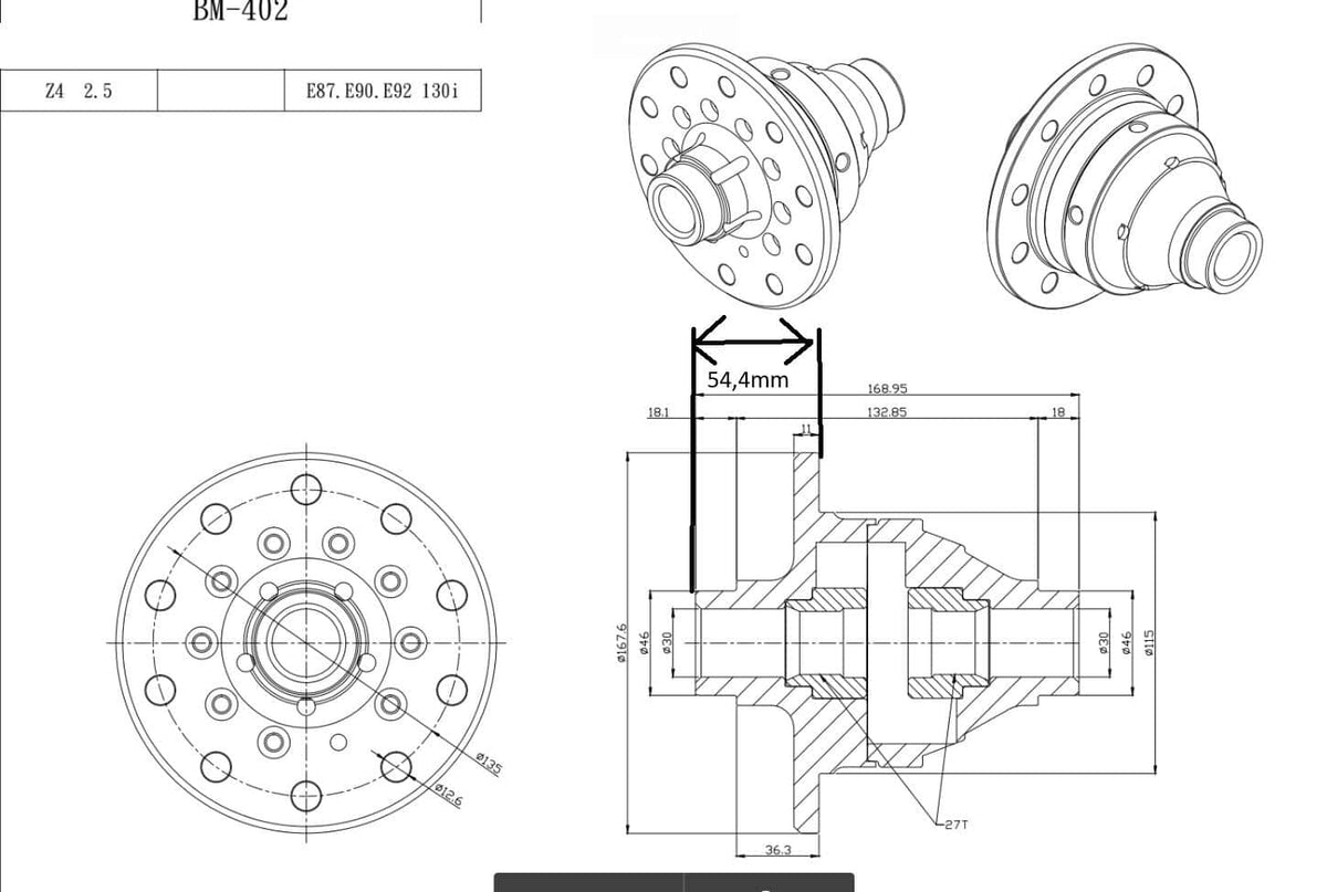 Tenaci torsen differential (TBM-402) for E87/E90/E92 188L mm 54.6 mm