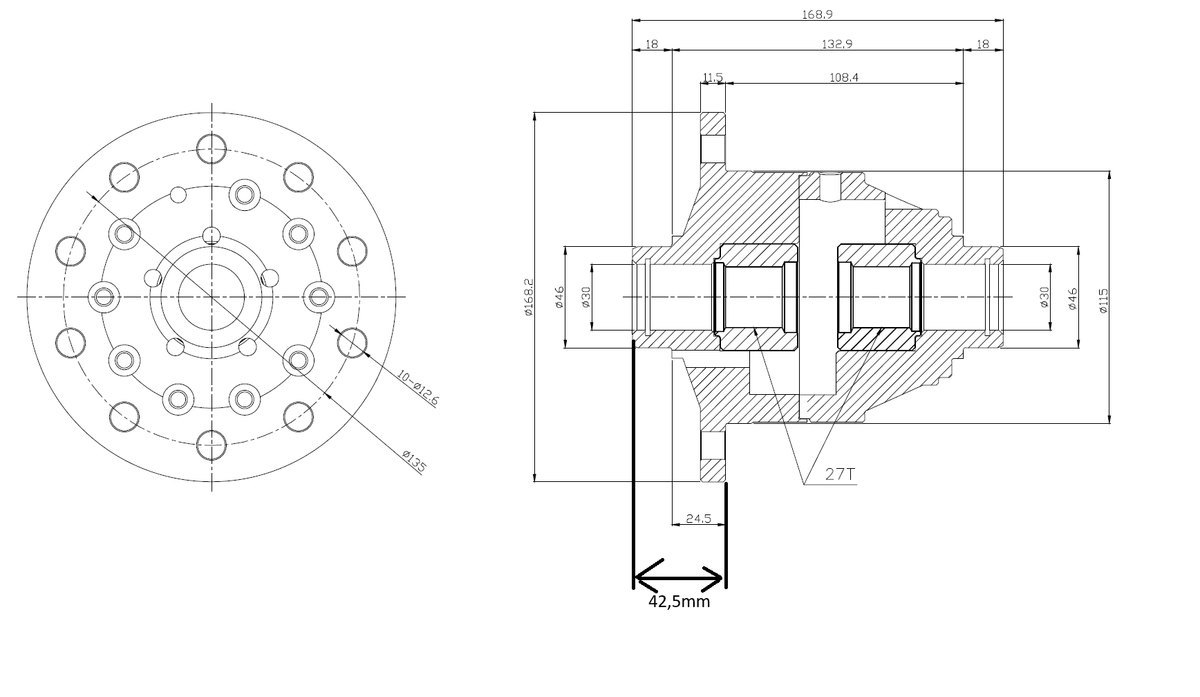 Tenaci torsen differential (TBM-407) for BMWE30/E36 188 mm 42,5 mm